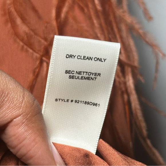 Rebecca Taylor Copper Silk Ostrich Feather Slip Dress Size 8 - Picture 14 of 17